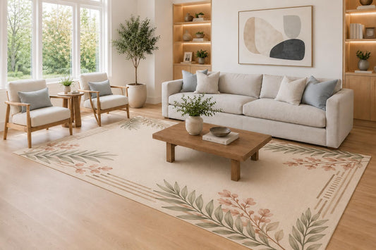 ICE Armor Large 6'7" x 9'10" Sage Green and Beige Botanical Branch Frame Area Rug for Living Room, Soft Low Pile Carpet with Non-Slip Silicone Backing, Decor for Bedroom, Dining Area and Home Office
