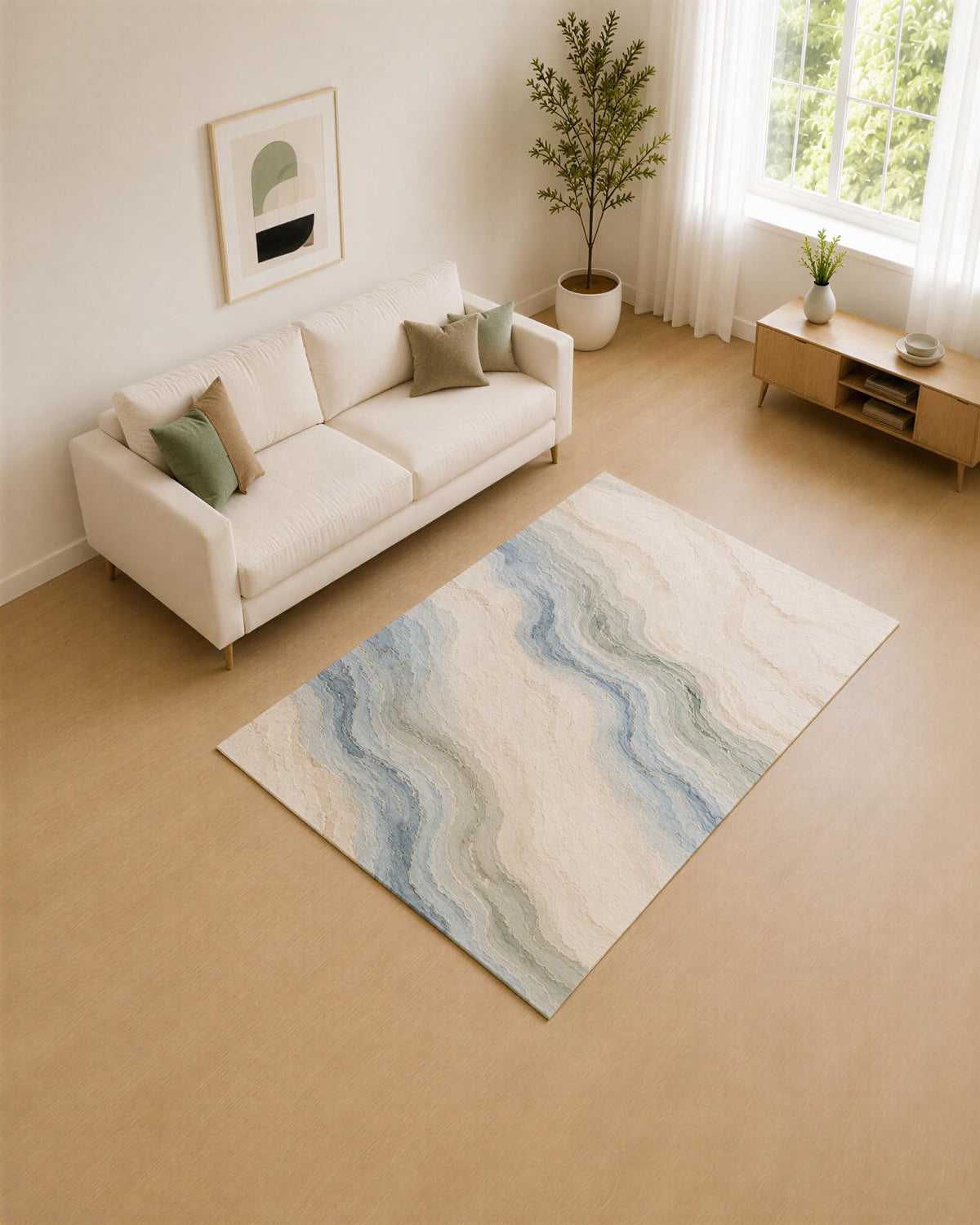 ICE ARMOR 5' x 7' Mist Blue and Sage Marble River Area Rug for Living Room, Soft Low Pile Carpet with Non-Slip Silicone Backing, Decor for Bedroom and Home Office
