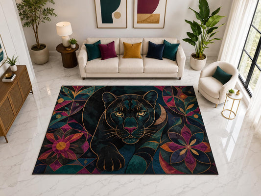 ICE ARMOR "Ultra Light Weight Large 6'7" x 9'10" Black Panther Floral Rug, Soft Low Pile Indoor Rug, Non-Slip Silicone Backing for Living Room Teal