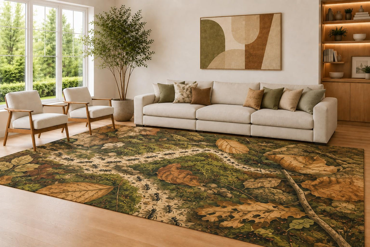 ICE ARMOR Large 6'7" x 9'10" Olive and Brown Forest Trail Accent Area Rug for Living Room, Soft Low Pile Carpet with Non-Slip Silicone Backing, Decor for Bedroom and Home Office