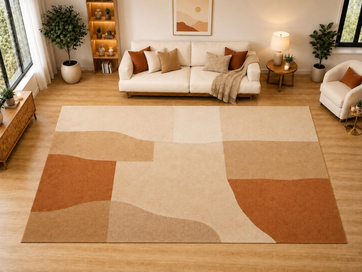 ICE ARMOR "Ultra Light Weight Large 6'7" x 9'10" Sculpted Colorblock Area Rug for Living Room, Bedroom, Dining Room, Soft Low Pile Non-Slip Backing, Rust Beige