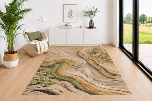 ICE ARMOR 5' x 7' Natural Wood Grain Area Rug for Living Room, Soft Low Pile Indoor Rug with Non-Slip Silicone Backing, Decorative Carpet for Bedroom, Office, Family Room, Multicolor