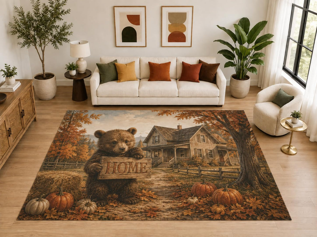 ICE ARMOR "Ultra Light Weight Large 6'7" x 9'10" Bear Cub Home Autumn Rug, Soft Low Pile Indoor Rug, Non-Slip Silicone Backing for Kids Room Brown