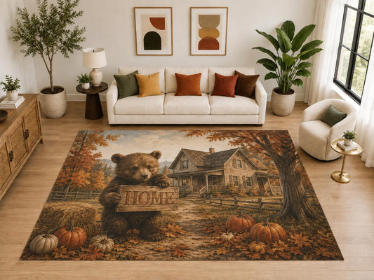 ICE ARMOR "Ultra Light Weight Large 6'7" x 9'10" Bear Cub Home Autumn Rug, Soft Low Pile Indoor Rug, Non-Slip Silicone Backing for Kids Room Brown