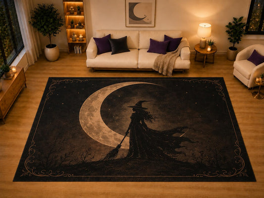ICE ARMOR "Ultra Light Weight Large 6'7" x 9'10" Witch Crescent Moon Gothic Area Rug for Living Room Bedroom, Soft Low Pile Non-Slip Backing, Black Brown Halloween Mystical Decor