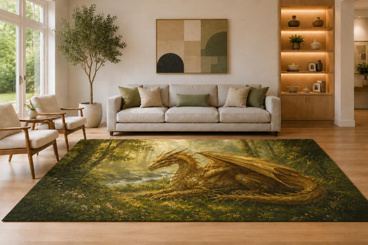 ICE ARMOR Large 6'7" x 9'10" Green and Golden Color Forest Dragon Area Rug for Living Room, Soft Low Pile Carpet with Non-Slip Silicone Backing, Decor for Bedroom Dining Room and Home Office
