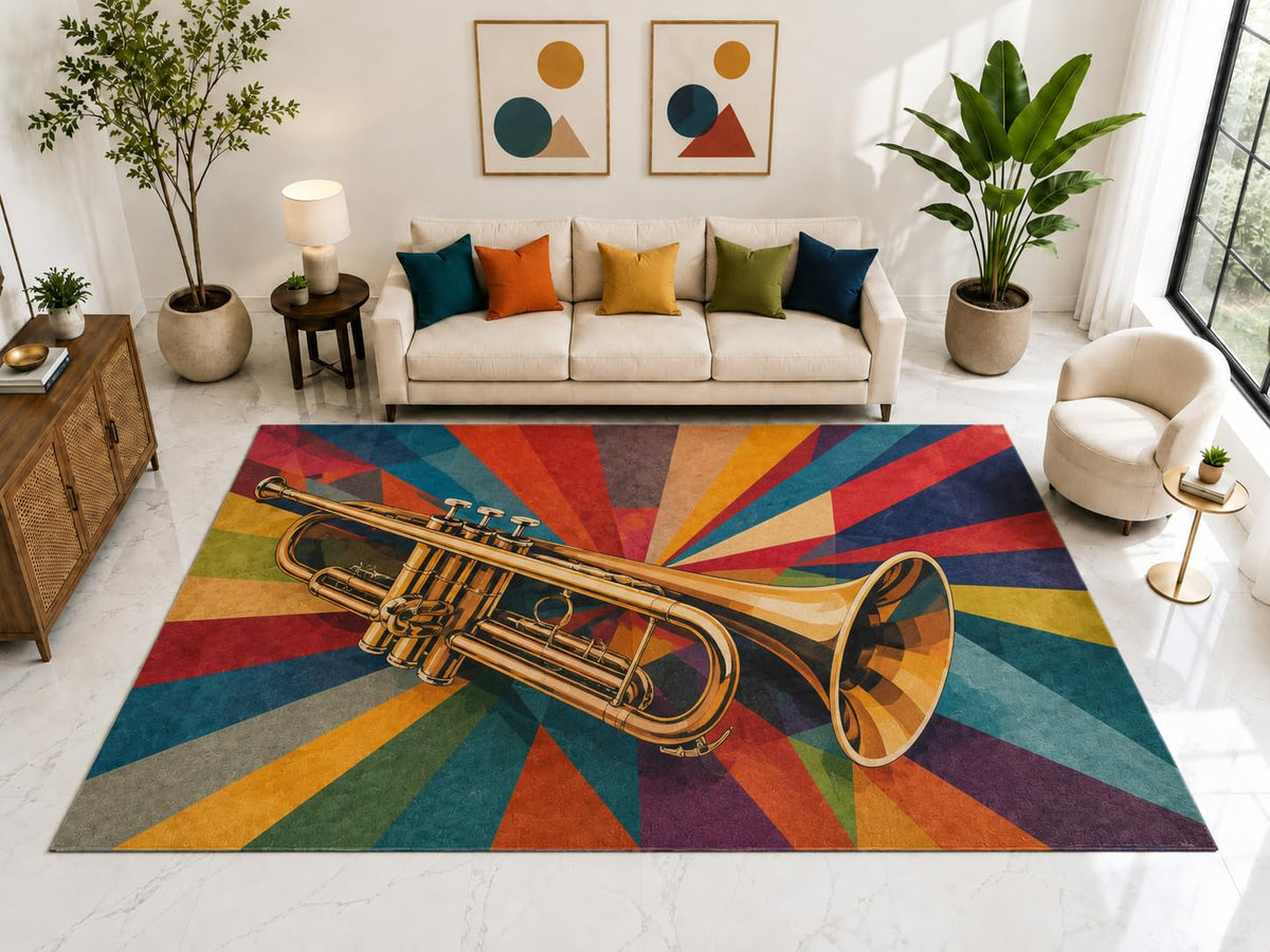 ICE ARMOR "Ultra Light Weight Large 6'7" x 9'10" Trumpet Sunburst Rug, Soft Low Pile Indoor Rug, Non-Slip Silicone Backing for Living Room Orange