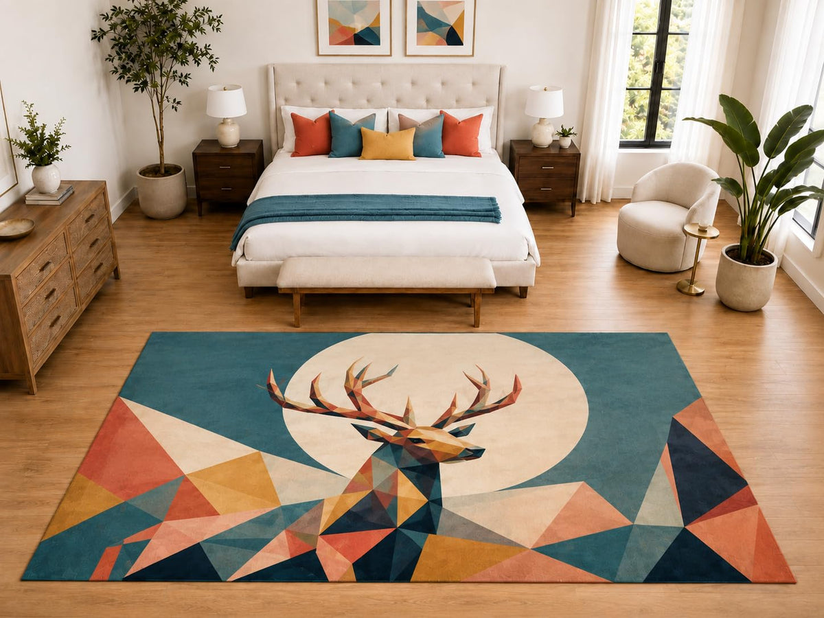 ICE ARMOR "Ultra Light Weight Large 6'7" x 9'10" Stag Sun Area Rug Carpet Soft Low Pile Indoor Rug and Non-Slip Silicone Backing Living Room Teal