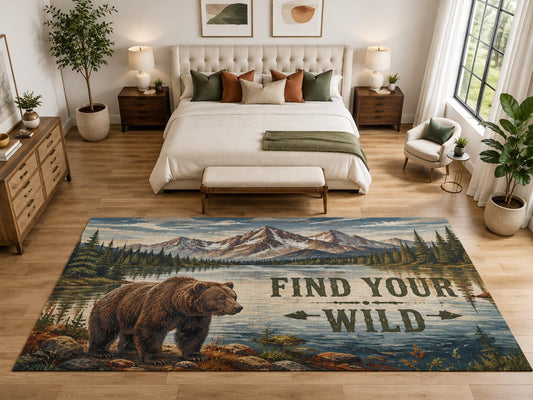 ICE ARMOR "Ultra Light Weight Large 6'7" x 9'10" Find Your Wild Bear Rug, Soft Low Pile Indoor Rug, Non-Slip Silicone Backing for Living Room Blue