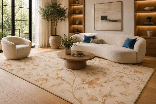 ICE ARMOR 6'7" x 9'10" Orange and Cream Botanical Vine Trail Area Rug for Living Room, Soft Low Pile Carpet with Non-Slip Silicone Backing, Floor Decor for Bedroom, Dining Area and Home Office