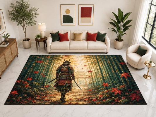 ICE ARMOR "Ultra Light Weight Large 6'7" x 9'10" Samurai Bamboo Forest Rug, Soft Low Pile Indoor Rug, Non-Slip Silicone Backing for Bedroom Green