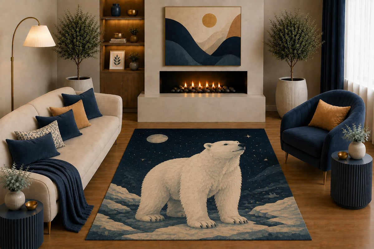 ICE ARMOR "Ultra Light Weight 5' x 7' Polar Bear Area Rug Arctic Wildlife Night Sky Art for Living Room Bedroom Nursery Office Decor Non-Slip Silicone Backing Low Pile