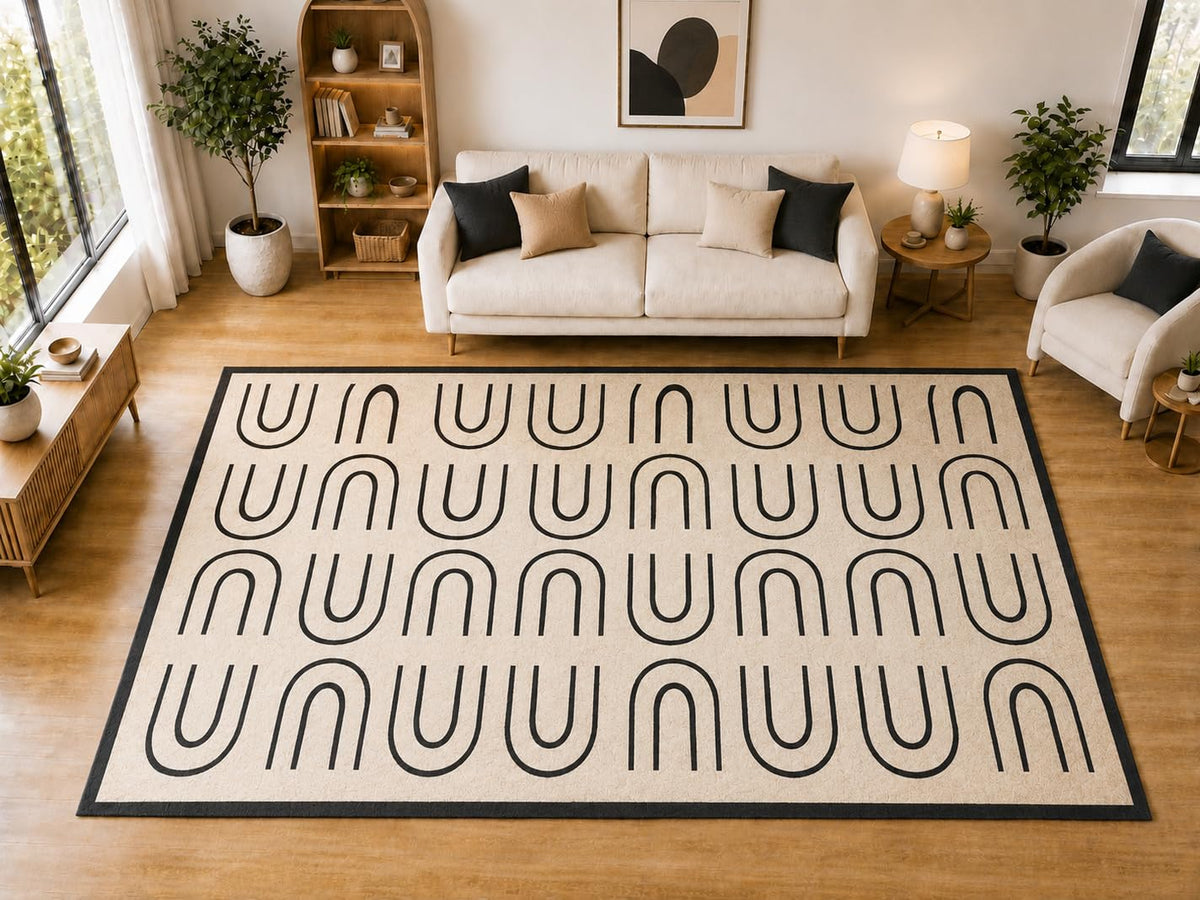ICE ARMOR "Ultra Light Weight Large 6'7 x 9'10 Minimal Arch Line Pattern Area Rug for Living Room Bedroom Dining Room Soft Low Pile Indoor Carpet Modern Floor Decor