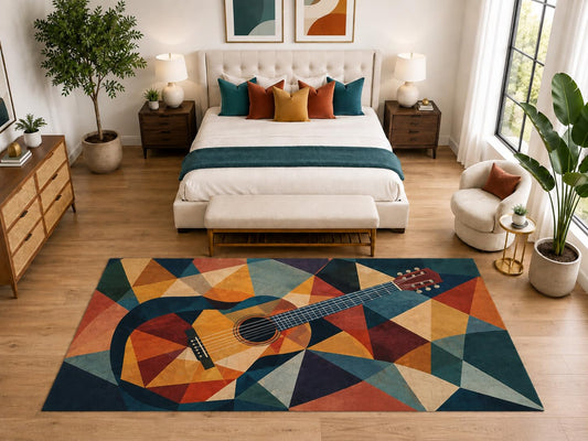 ICE ARMOR "Ultra Light Weight Large 6'7" x 9'10" Geometric Acoustic Guitar Rug, Soft Low Pile Indoor Rug, Non-Slip Silicone Backing for Bedroom Teal