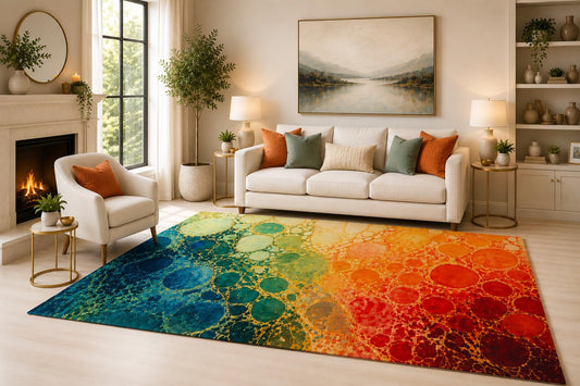 ICE ARMOR 6'7" x 9'10" Rainbow Bubble Fusion Area Rug for Living Room, Soft Low Pile Indoor Rug with Non-Slip Silicone Backing, Decorative Carpet for Bedroom, Dining Room and Office, Multicolored