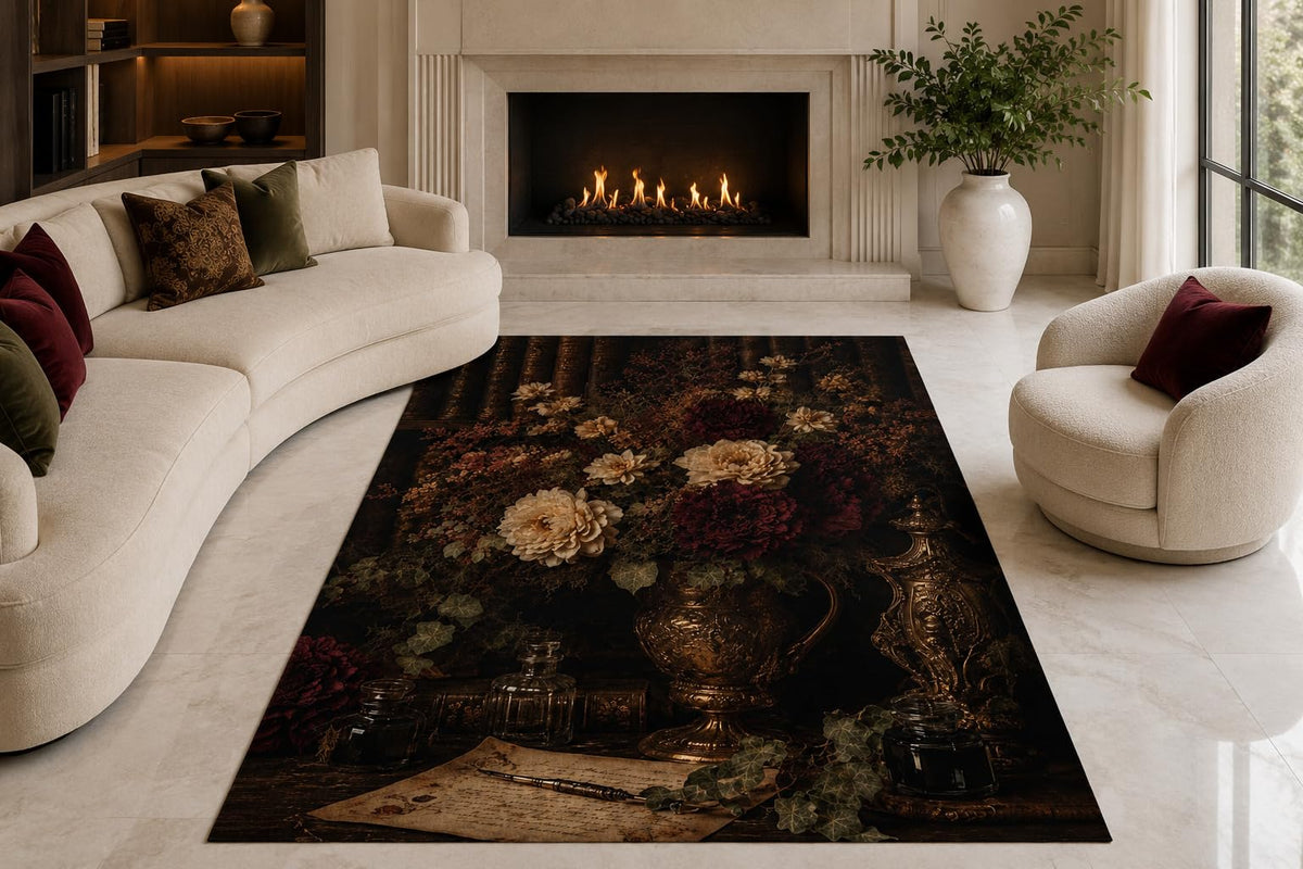ICE ARMOR "Ultra Lightweight Large 6'7" x 9'10" Writing Desk Area Rug for Living Room, Bedroom and Home Office, Soft Low Pile Carpet with Non-Slip Silicone Backing, Black and Burgundy