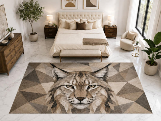 ICE ARMOR "Ultra Light Weight Large 6'7" x 9'10" Geometric Lynx Rug, Soft Low Pile Indoor Rug, Non-Slip Silicone Backing for Family Room Beige Brown