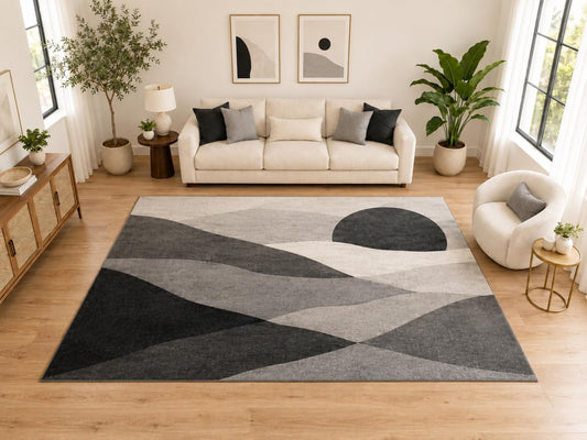 ICE ARMOR "Ultra Light Weight Large 6'7" x 9'10" Mountain Sunset Area Rug, Soft Low Pile Indoor Rug and Non-Slip Silicone Backing for Living Room and Office, Gray