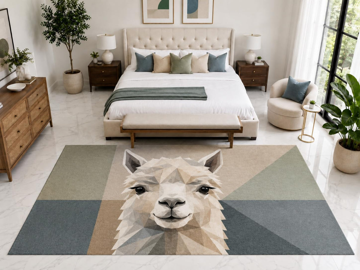 ICE ARMOR "Ultra Light Weight Large 6'7" x 9'10" Geometric Alpaca Rug, Soft Low Pile Indoor Rug, Non-Slip Silicone Backing for Kids Room Cream Sage