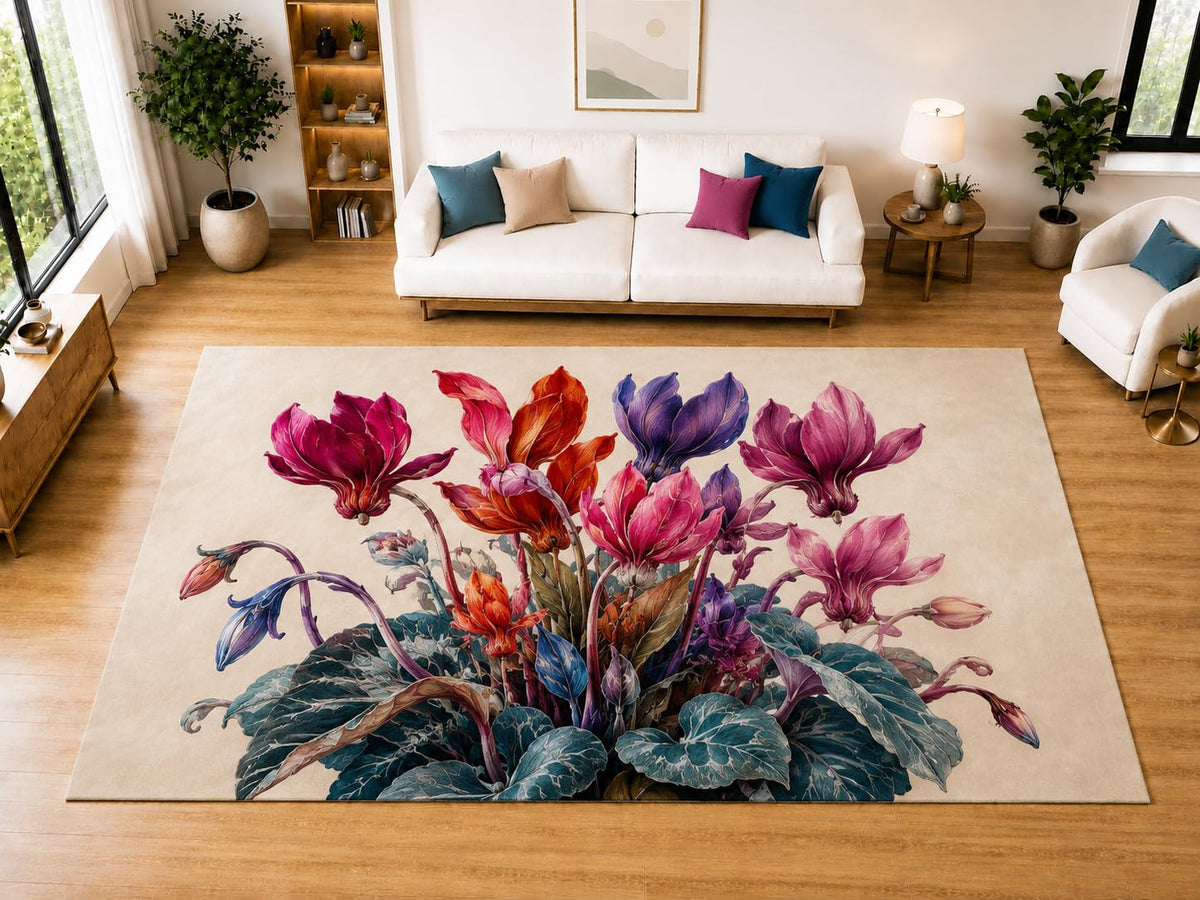 ICE ARMOR "Ultra Light Weight Large 6'7" x 9'10" Crocus Meadow Area Rug for Living Room Bedroom Dining Room, Soft Low Pile Non-Slip Backing, Lavender Cream Peach Purple Botanical Decor