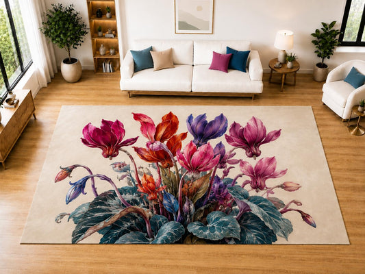 ICE ARMOR "Ultra Light Weight Large 6'7" x 9'10" Crocus Meadow Area Rug for Living Room Bedroom Dining Room, Soft Low Pile Non-Slip Backing, Lavender Cream Peach Purple Botanical Decor