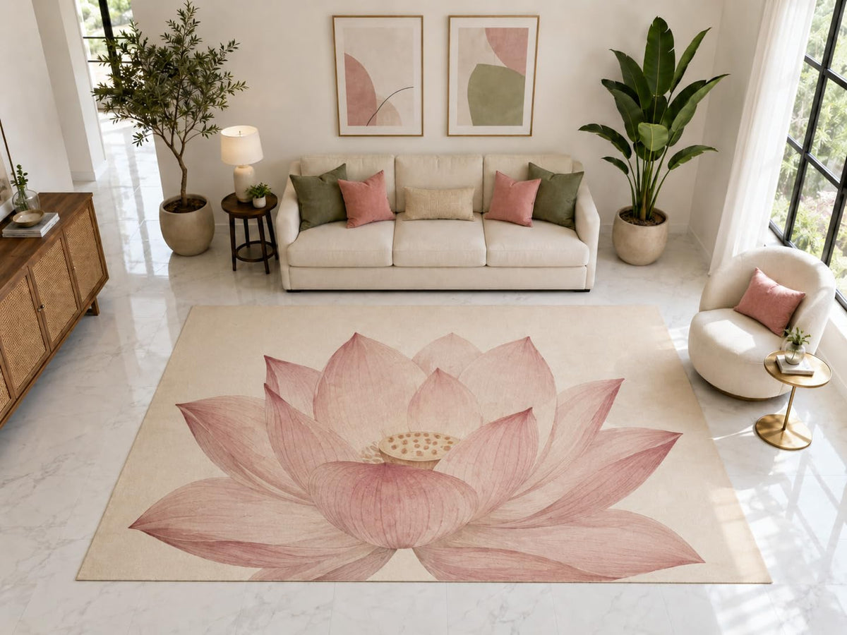 ICE ARMOR "Ultra Light Weight Large 6'7" x 9'10" Large Lotus Blossom Rug, Soft Low Pile Indoor Rug, Non-Slip Silicone Backing for Living Room Pink