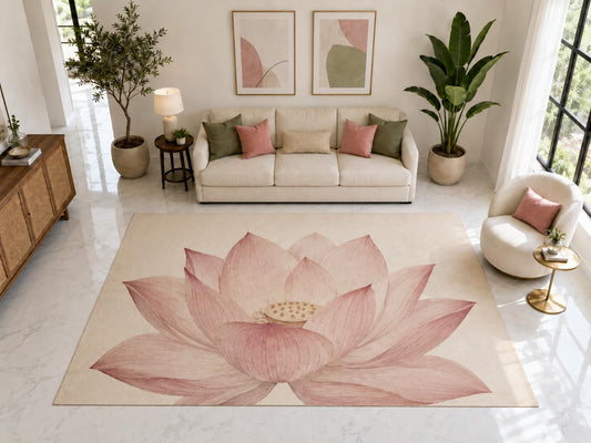 ICE ARMOR "Ultra Light Weight Large 6'7" x 9'10" Large Lotus Blossom Rug, Soft Low Pile Indoor Rug, Non-Slip Silicone Backing for Living Room Pink