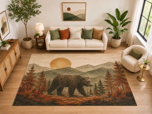 ICE ARMOR "Ultra Light Weight Large 6'7" x 9'10" Autumn Bear Mountain Rug for Bedroom, Soft Low Pile Indoor Rug and Non-Slip Silicone Backing, Brown