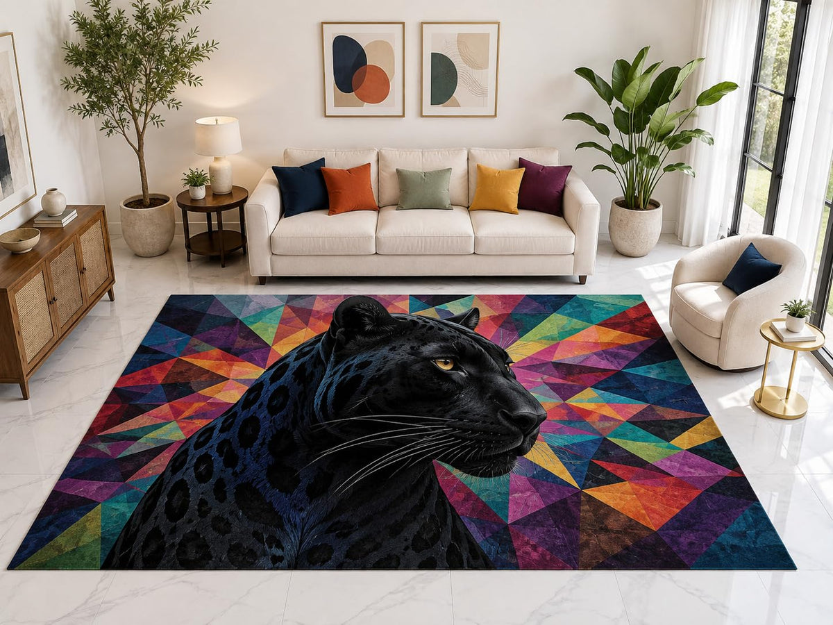 ICE ARMOR "Ultra Light Weight Large 6'7" x 9'10" Panther Mosaic Rug, Soft Low Pile Indoor Rug, Non-Slip Silicone Backing for Living Room Multicolor