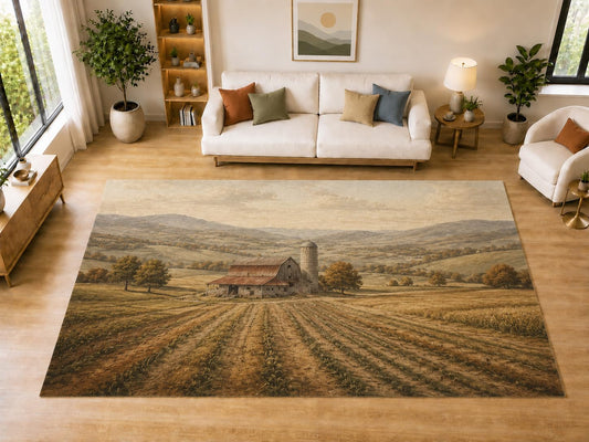 ICE ARMOR "Ultra Light Weight Large 6'7" x 9'10" Harvest Farm Silo Area Rug for Dining, Living Room, Bedroom, Soft Low Pile Indoor Rug with Non-Slip Silicone Backing, Brown Beige