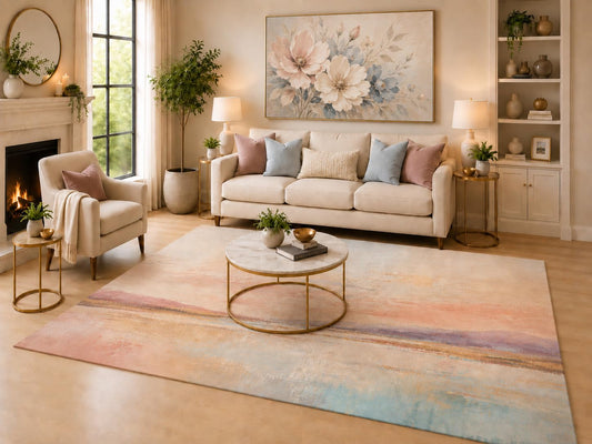 ICE ARMOR 6'7" x 9'10" Soft Pastel Horizon Area Rug for Living Room, Soft Low Pile Indoor Rug with Non-Slip Silicone Backing, Stylish Floor Decor for Bedroom, Dining Room and Home Office, Multicolored