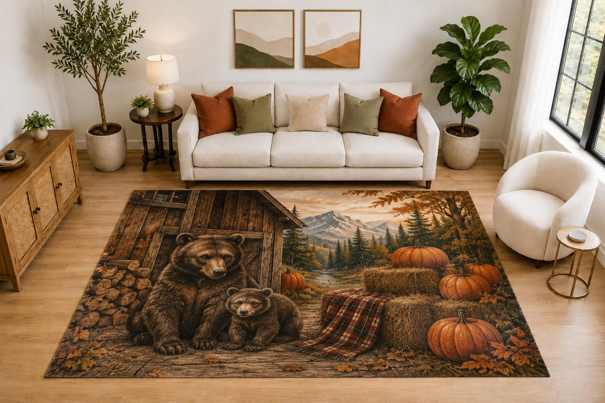 ICE ARMOR "Ultra Light Weight Large 6'7" x 9'10" Bear Cub Pumpkin Rug, Soft Low Pile Indoor Rug, Non-Slip Silicone Backing for Living Room Brown