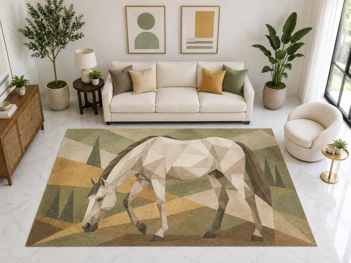 ICE ARMOR "Ultra Light Weight Large 6'7" x 9'10" Horse Area Rug Carpet Soft Low Pile Indoor Rug and Non-Slip Silicone Backing Living Room Green