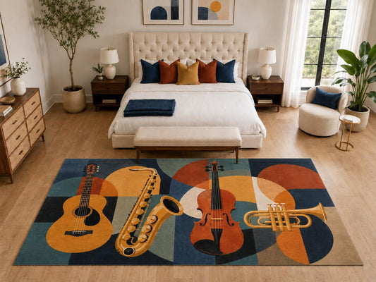 ICE ARMOR "Ultra Light Weight Large 6'7" x 9'10" Guitar Piano Drum Band Rug, Soft Low Pile Indoor Rug, Non-Slip Silicone Backing for Bedroom Blue