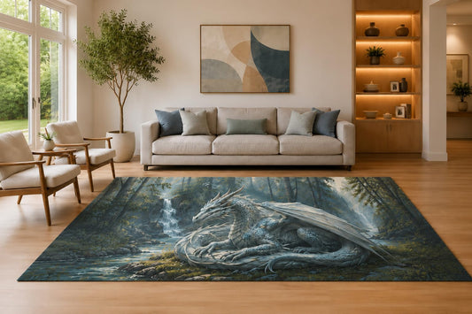 ICE ARMOR Large 6'7" x 9'10" Silver and Blue Waterfall Dragon Area Rug for Living Room, Soft Low Pile Carpet with Non-Slip Silicone Backing, Decor for Bedroom Dining Room and Home Office
