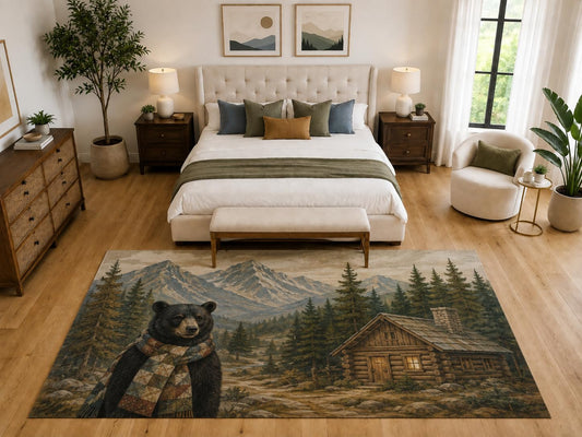 ICE ARMOR "Ultra Light Weight Large 6'7" x 9'10" Bear Mountain Cabin Area Rug, Soft Low Pile Indoor Rug, Non-Slip Silicone Backing, Bedroom, Brown