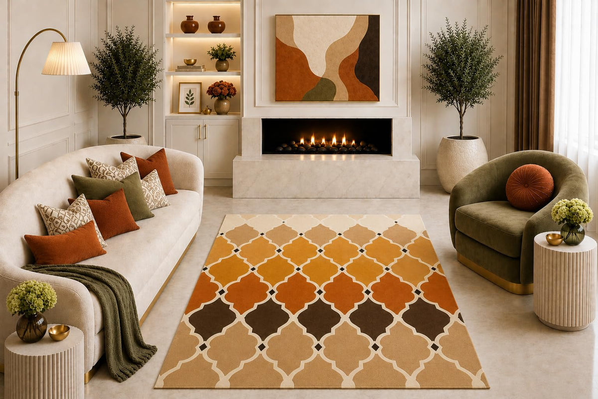 ICE ARMOR "Ultra Light Weight 5' x 7' Orange Brown Trellis Area Rug Moroccan Geometric Lattice Pattern Living Room Bedroom Dining Room Non-Slip Silicone Backing Low Pile