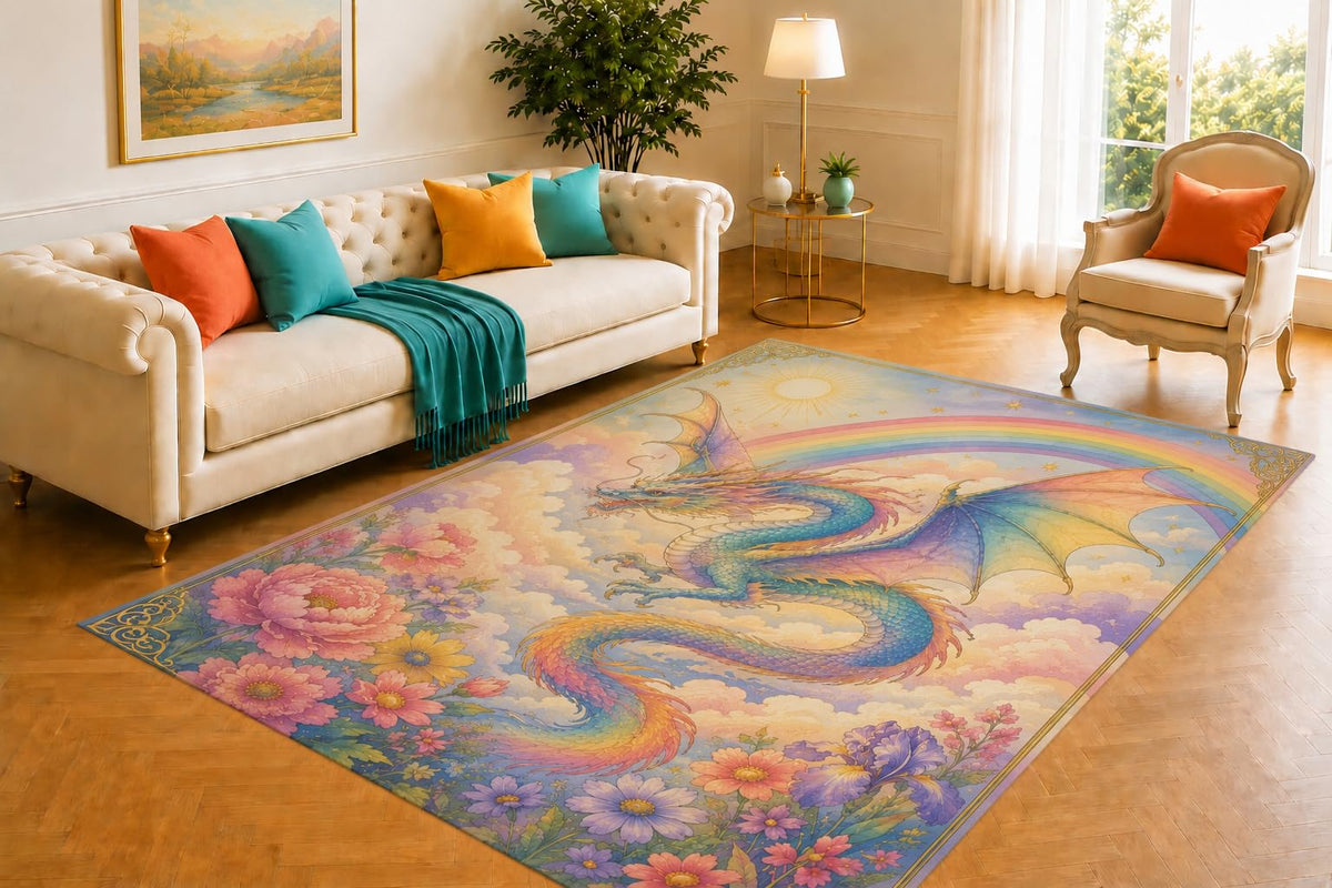 ICE ARMOR 5' x 7' Running White Horse Area Rug for Living Room,Soft Low Pile Indoor Rug with Non-Slip Silicone Backing,Decorative Carpet for Bedroom,Dining Room,Office,Beige