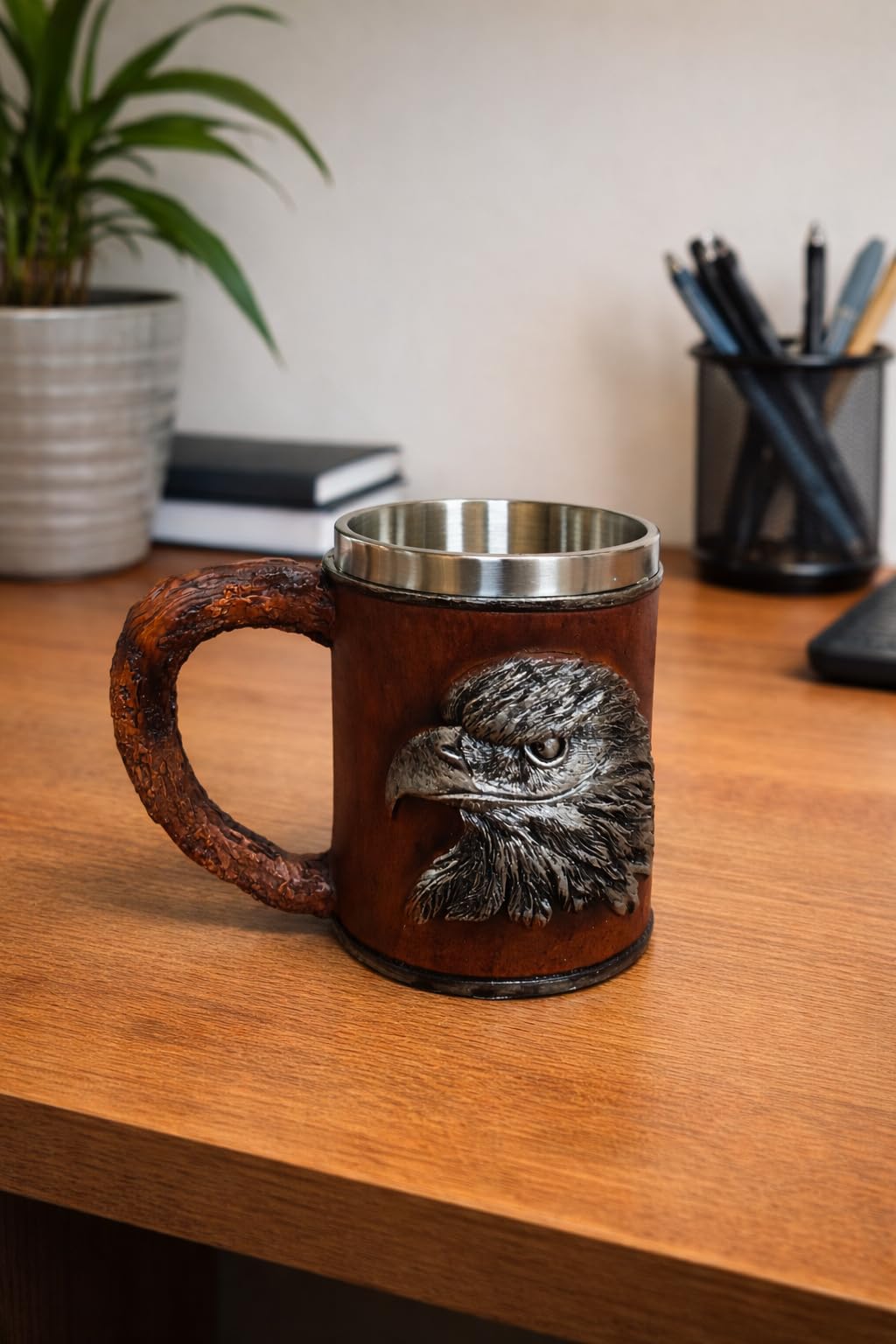 ICE ARMOR Farmhouse Style 6" W Eagle Stainless Steel/Resin Beer Mug Tankard – Vintage Drinkware Cup for Beer, Coffee, Juice, Ale & Beverages, Rustic Barware (Wash by hand only)