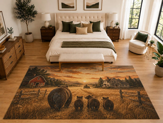 ICE ARMOR "Ultra Light Weight Large 6'7" x 9'10" Bear Family Sunset Rug, Soft Low Pile Indoor Rug, Non-Slip Silicone Backing for Living Room Brown