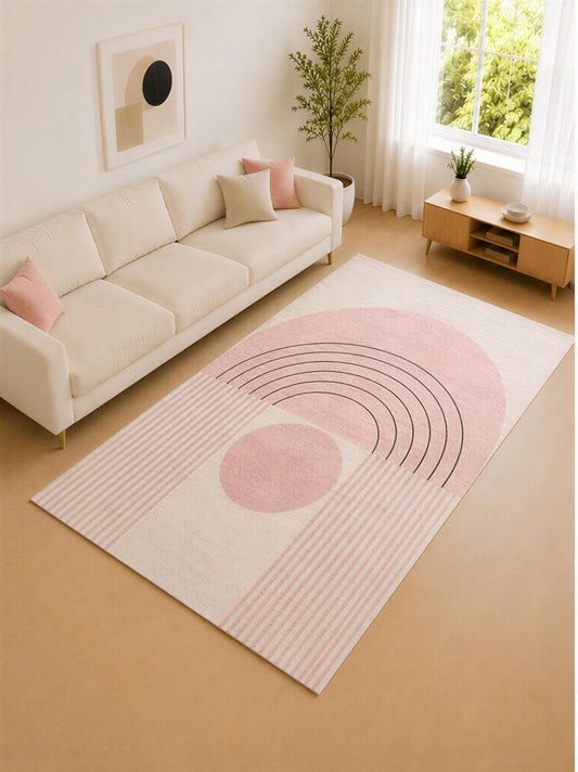 ICE ARMOR "Ultra Lightweight Large 6'7" x 9'10" Blush Pink and Cream Rainbow Arch Area Rug for Living Room, Bedroom and Home Office, Soft Low Pile Carpet with Non-Slip Silicone Backing