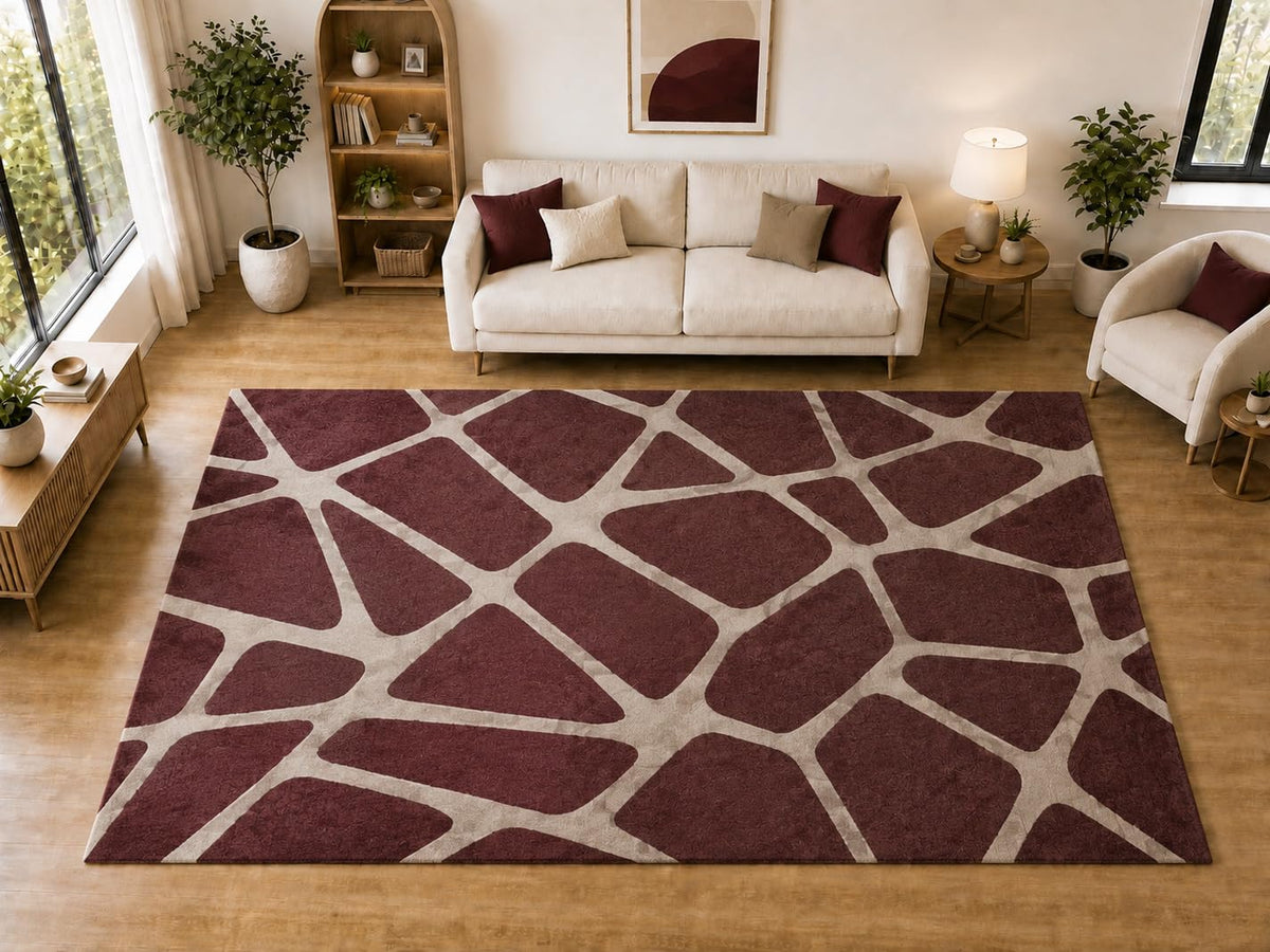 ICE ARMOR "Ultra Light Weight Large 6'7 x 9'10 Burgundy Irregular Stone Pattern Area Rug for Living Room Bedroom Dining Room Soft Low Pile Indoor Carpet Modern Floor Decor