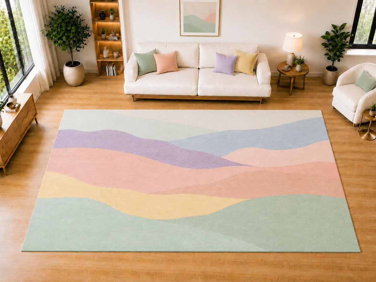 ICE ARMOR "Ultra Light Weight Large 6'7 x 9'10 Soft Pastel Rolling Hills Area Rug for Living Room, Dining Room, and Bedroom, Soft Low Pile Indoor Rug, Serene Floor Decor