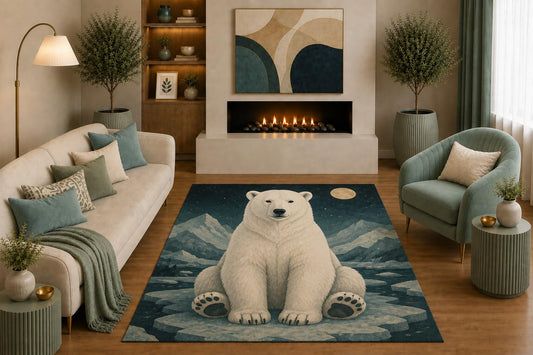 ICE ARMOR "Ultra Light Weight 5' x 7' Polar Bear Area Rug Arctic Wildlife Mountain Art for Living Room Bedroom Nursery Office Decor Non-Slip Silicone Backing Low Pile