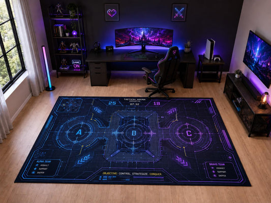 ICE ARMOR "Ultra Light Weight Large 6'7" x 9'10" Tactical Gaming Arena Area Rug for Kids Room Playroom, Soft Low Pile Indoor Rug and Non-Slip Silicone Backing, Navy Blue