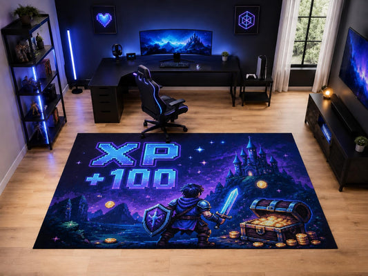 ICE ARMOR "Ultra Light Weight Large 6'7" x 9'10" Pixel Fantasy Gamer Rug, Soft Low Pile Indoor Rug, Non-Slip Silicone Backing for Playroom Purple