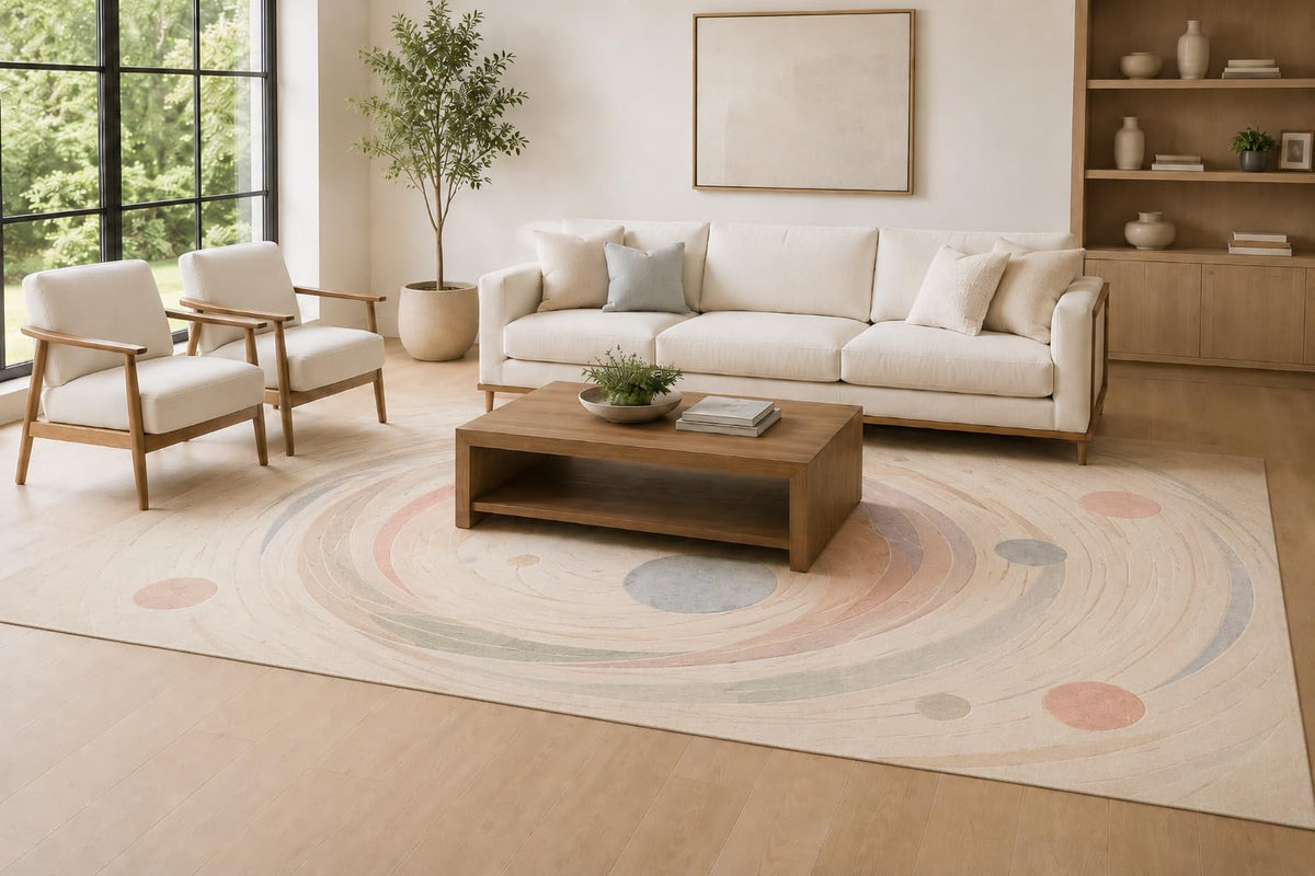 ICE ARMOR Large 6'7" x 9'10" Ivory and Beige Soft Wave Area Rug for Living Room, Soft Low Pile Carpet with Non-Slip Silicone Backing, Decor for Bedroom, Dining Area and Home Office