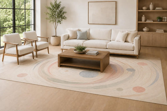 ICE ARMOR Large 6'7" x 9'10" Ivory and Beige Soft Wave Area Rug for Living Room, Soft Low Pile Carpet with Non-Slip Silicone Backing, Decor for Bedroom, Dining Area and Home Office