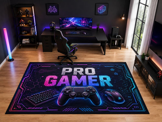 ICE ARMOR "Ultra Light Weight Large 6'7" x 9'10" Pro Gamer Controller Keyboard Area Rug for Bedroom Office, Soft Low Pile Indoor Rug and Non-Slip Silicone Backing, Black