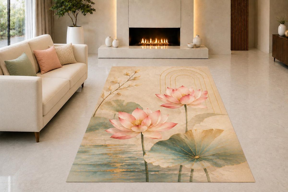 ICE ARMOR "Ultra Light Weight 5' x 7' Minimal Lotus Arches Area Rug for Living Room, Bedroom and Home Office, Soft Low Pile Carpet with Non-Slip Silicone Backing, Pink and Beige